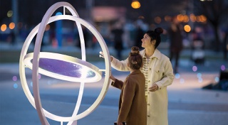These gyroscopic structures at BLVD Las Vegas create unique aural and visual interplay for each visitor.