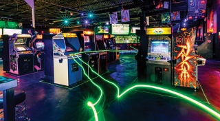 Drink and play video games at this popular off-Strip bar.