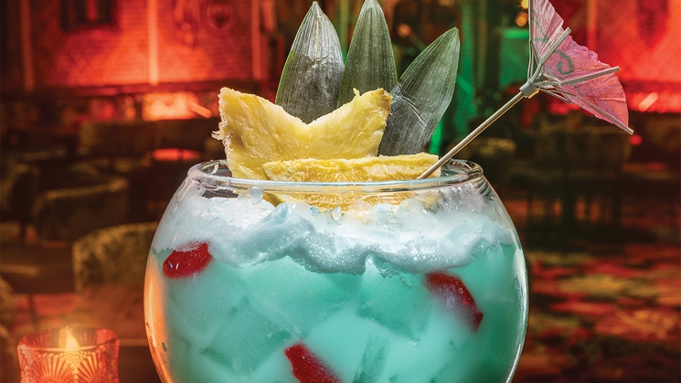 The Blue Hawaiian cocktail at The Tiki Bar at Excalibur in Las Vegas