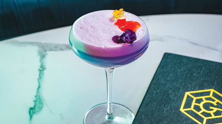 The Lavender Lotus cocktail at Gatsby's Cocktail Lounge at Resorts World in Las Vegas