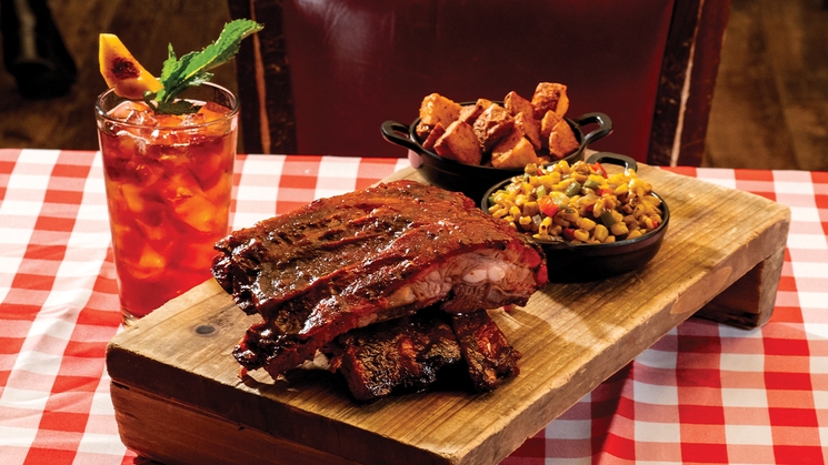 WhistlePig peach-BBQ glazed spare ribs at Virgil's Real Barbecue at The Linq Promenade in Las Vegas